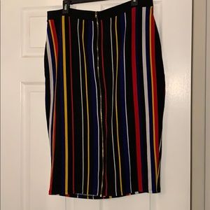 Zip front striped pencil skirt